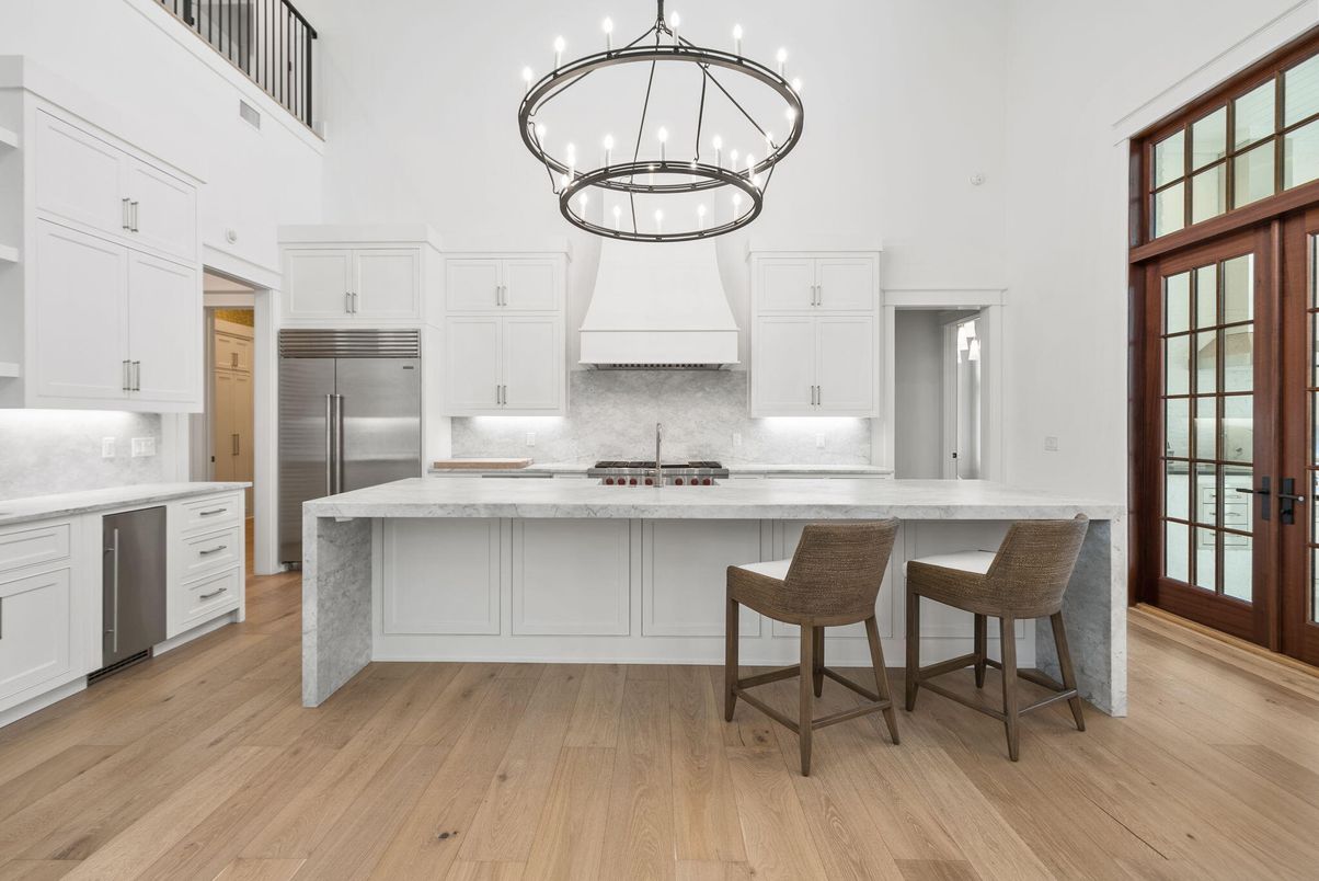 Interior, Kitchen, Pendant Lights, Stainless Steel Appliances, Wood Texture Flooring