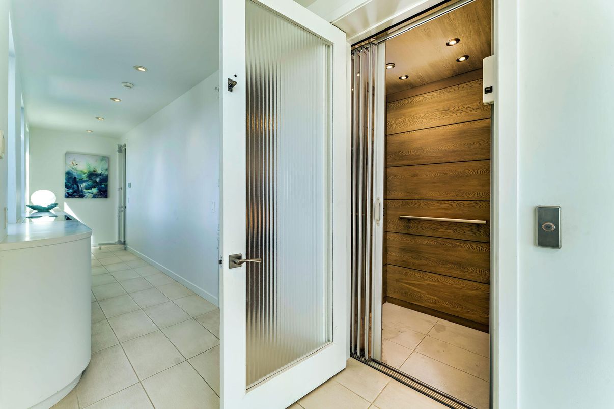 Elevator, Interior, Recessed Lighting, Wooden Ceilings, Wooden Walls