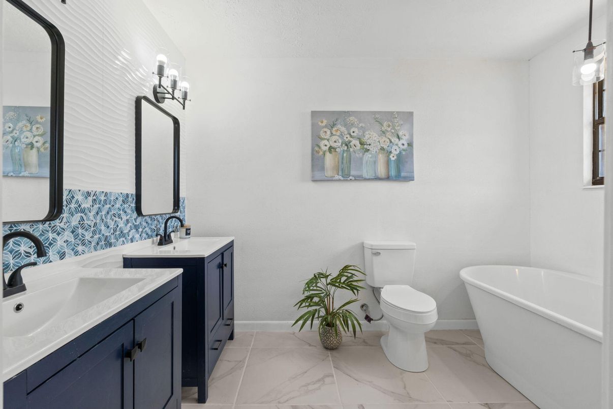 Bathroom, Dual Sink Vanities, Free Standing Baths, Interior, Marble