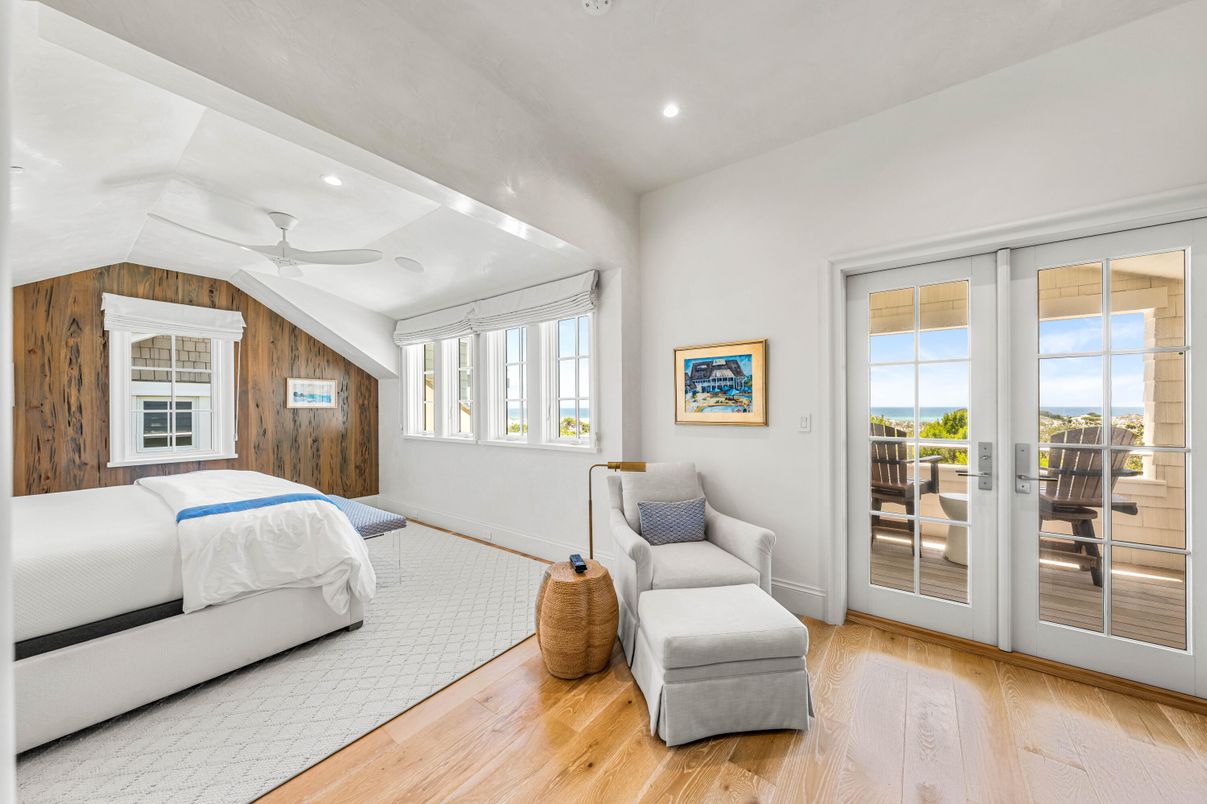 Bedroom, Interior, Recessed Lighting, Water, Wood Texture Flooring, Wooden Walls
