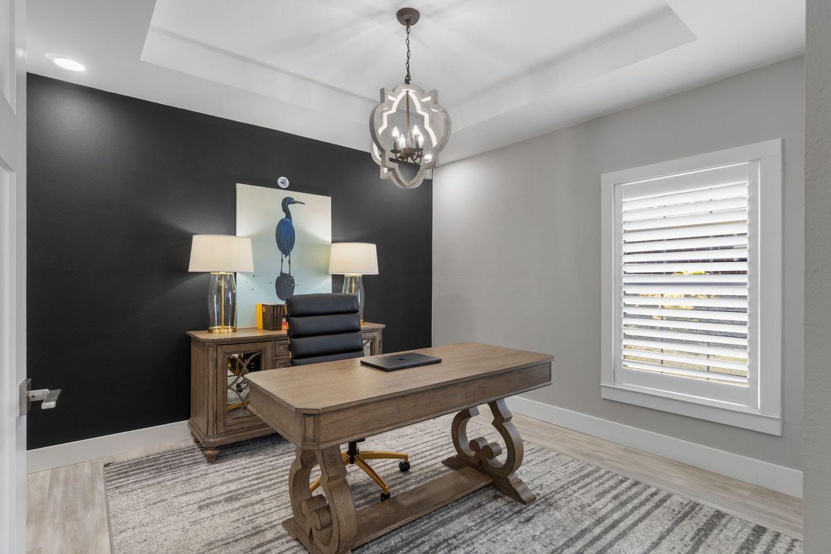 Home Office, Interior, Pendant Lights, Recessed Lighting, Wood Texture Flooring