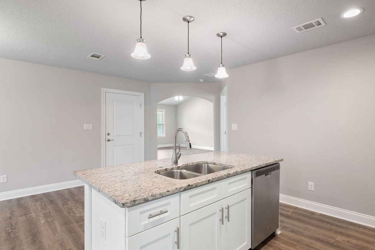 Interior, Kitchen, Pendant Lights, Recessed Lighting, Wood Texture Flooring