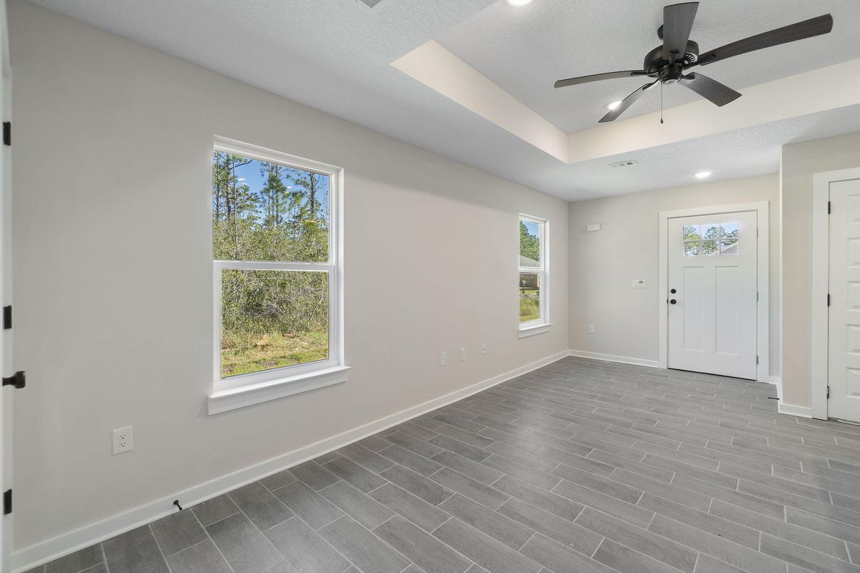 Empty room, Interior, Recessed Lighting, Wood Texture Flooring