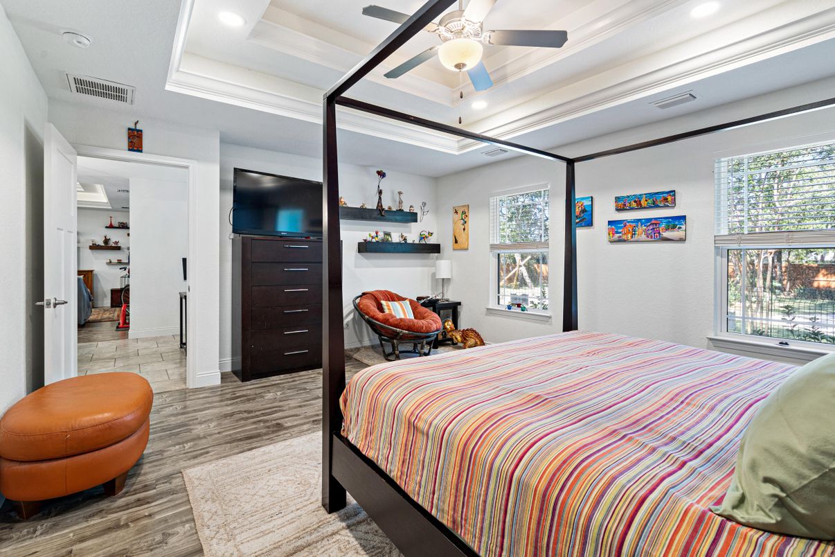 Bedroom, Interior, Recessed Lighting, Wood Texture Flooring