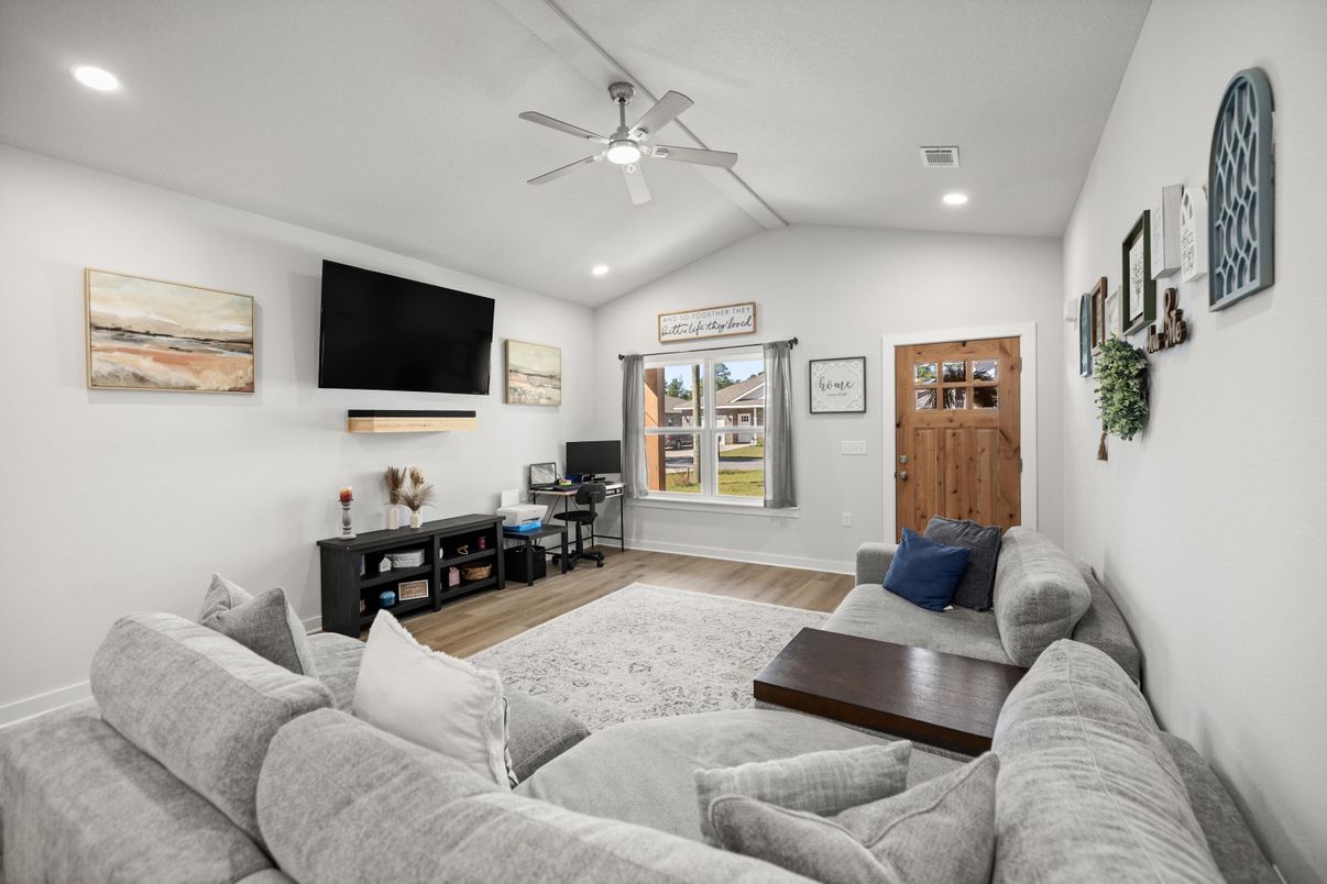 Interior, Living room, Recessed Lighting, Wood Texture Flooring