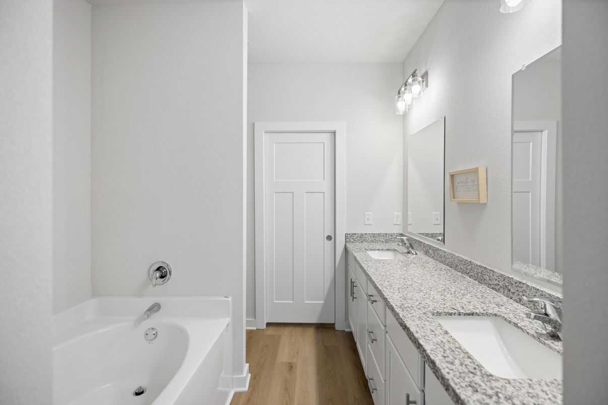 Bathroom, Dual Sink Vanities, Interior, Wood Texture Flooring