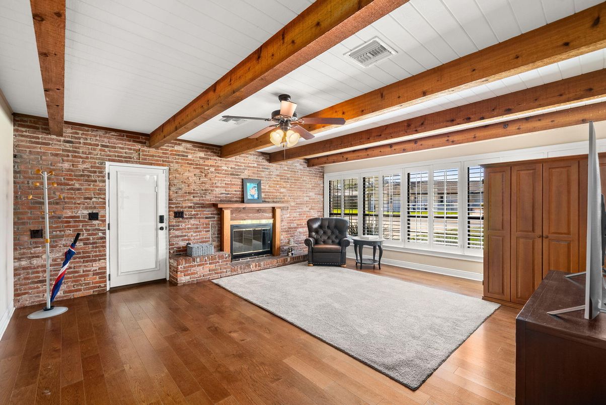 Fireplace, Interior, Stone Walls, Wooden Beams, Wood Texture Flooring