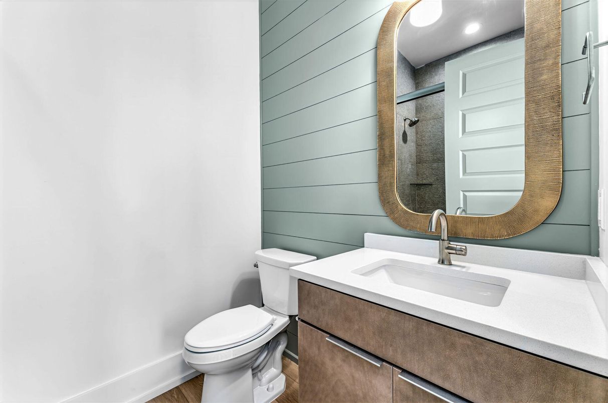 Bathroom, Interior, Recessed Lighting, Wood Texture Flooring