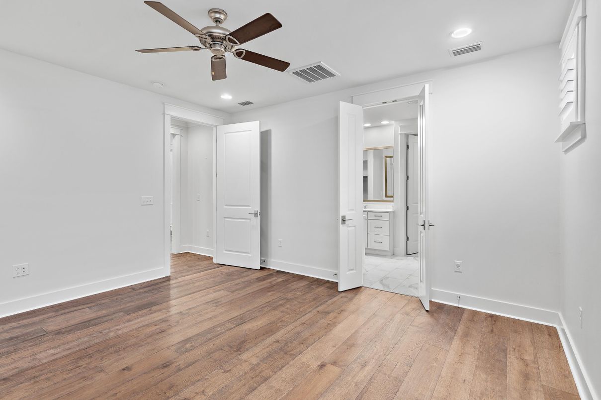 Bathroom, Empty room, Interior, Recessed Lighting, Wood Texture Flooring