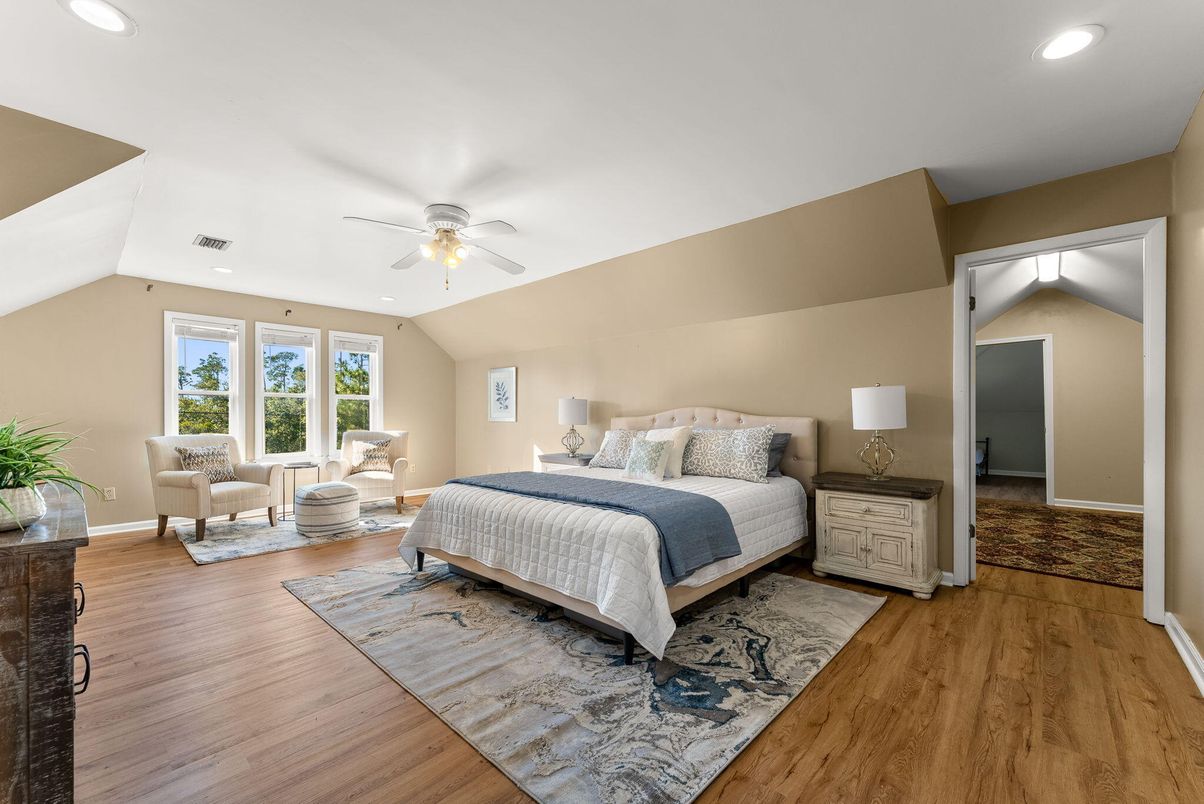 Bedroom, Interior, Recessed Lighting, Wood Texture Flooring