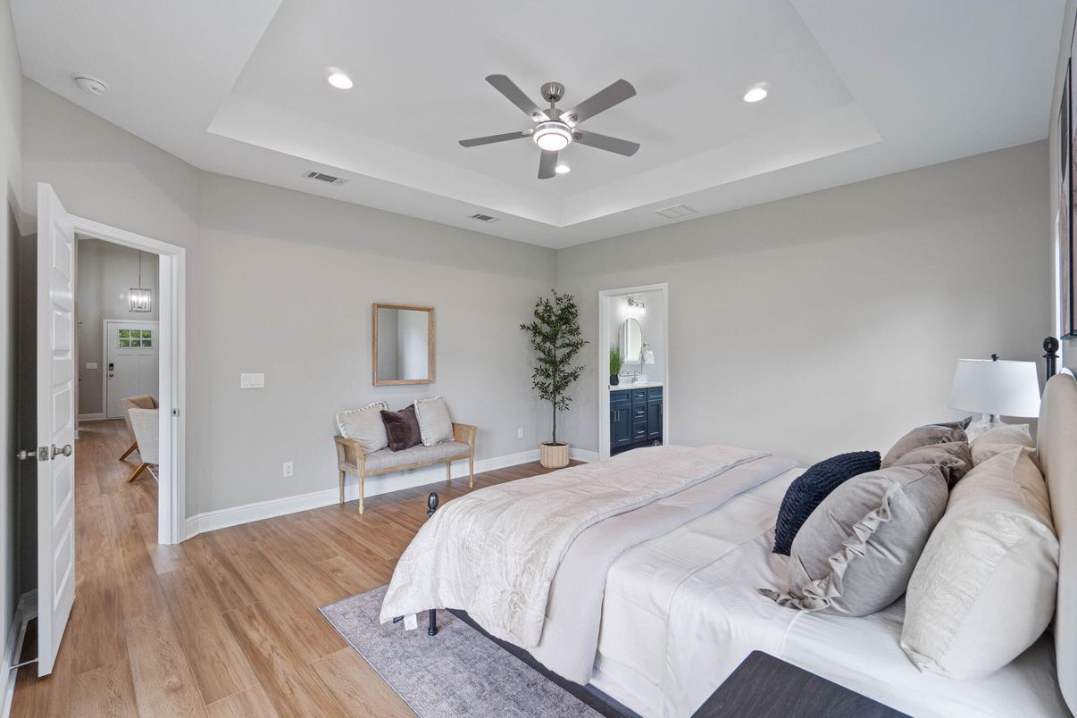 Bedroom, Interior, Recessed Lighting, Wood Texture Flooring