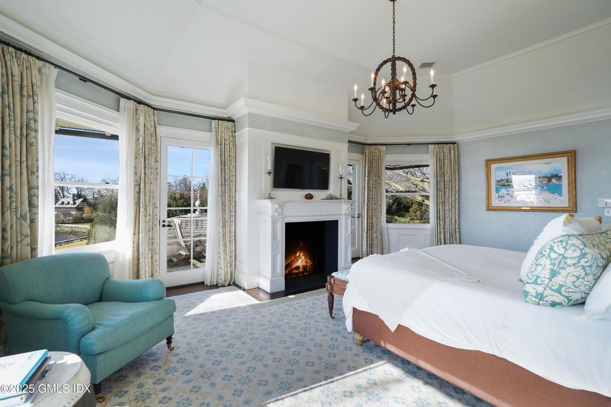 Bedroom, Chandelier, Fireplace, Interior