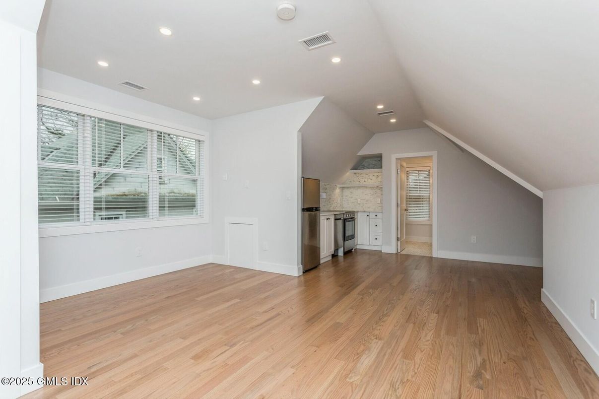 Empty room, Interior, Kitchen, Recessed Lighting, Wood Texture Flooring
