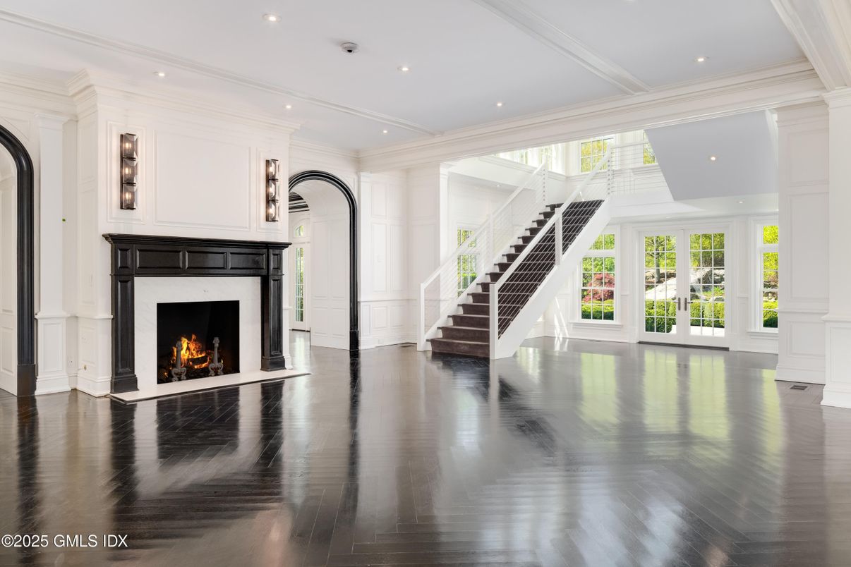 Fireplace, Interior, Recessed Lighting, Wood Texture Flooring