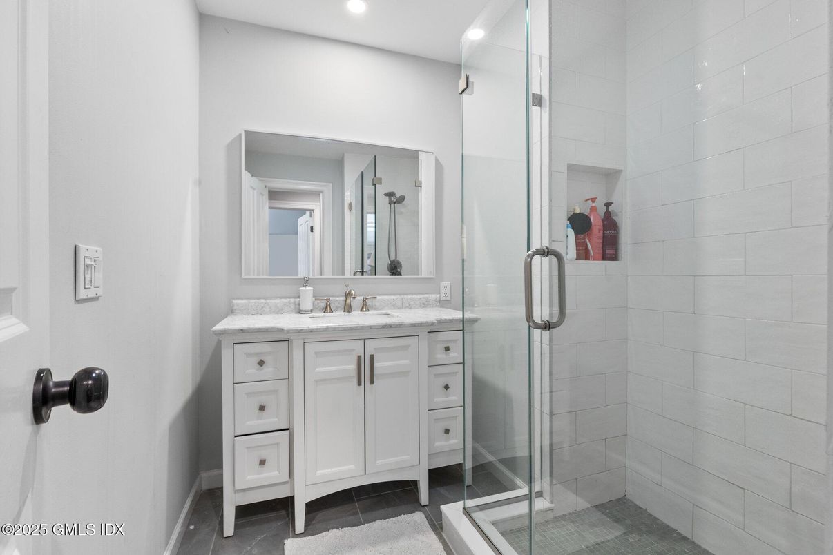 Bathroom, Glass Shower, Interior, Recessed Lighting
