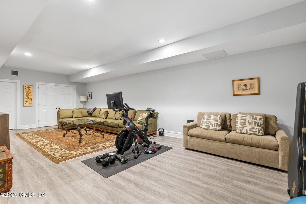 Fitness Equipment, Interior, Living room, Recessed Lighting, Wood Texture Flooring