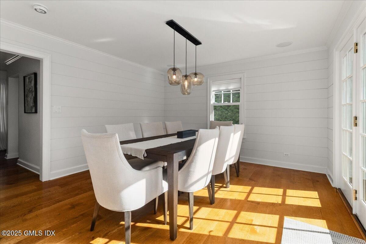 Dining room, Interior, Pendant Lights, Wood Texture Flooring