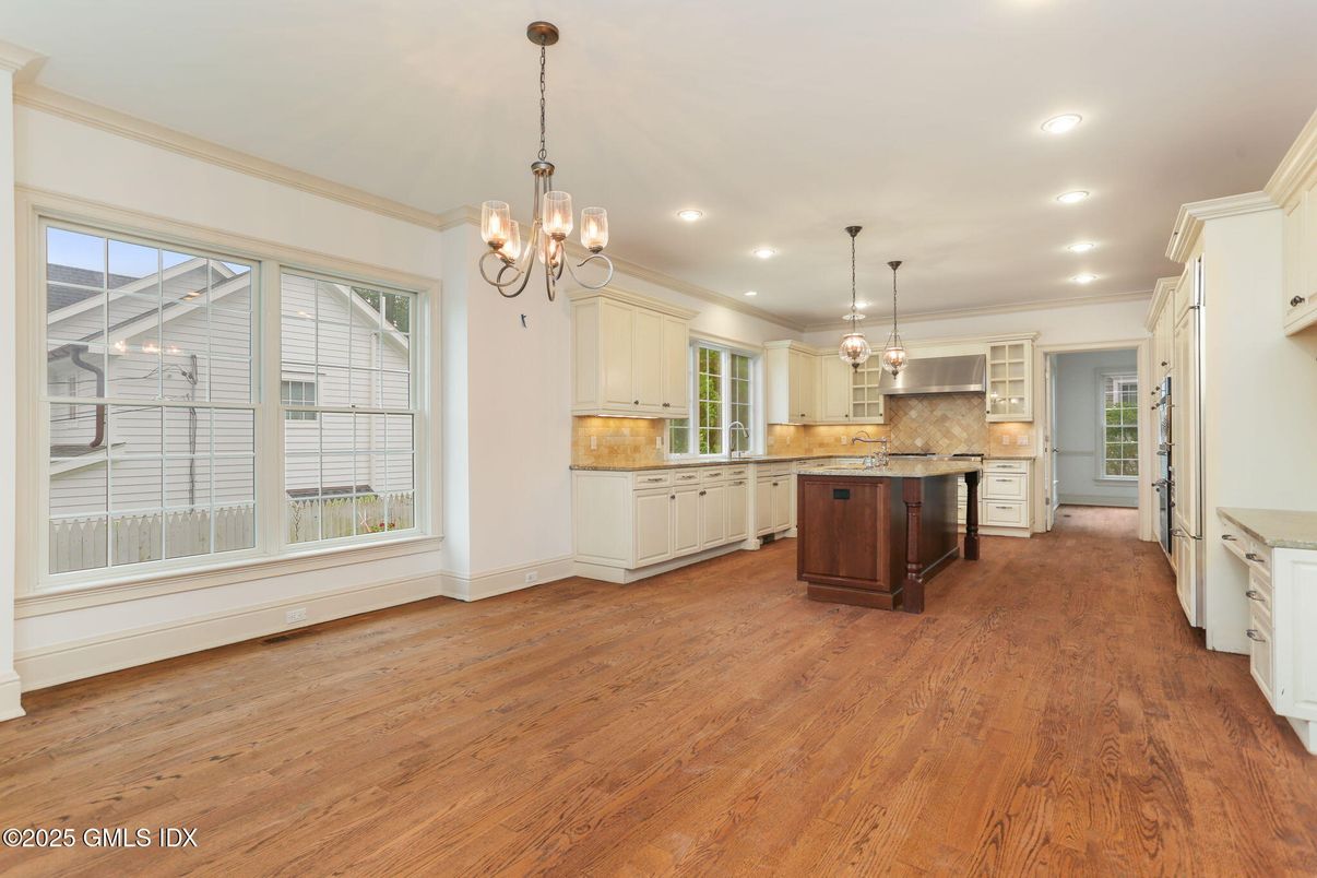Chandelier, Interior, Kitchen, Pendant Lights, Recessed Lighting, Wood Texture Flooring