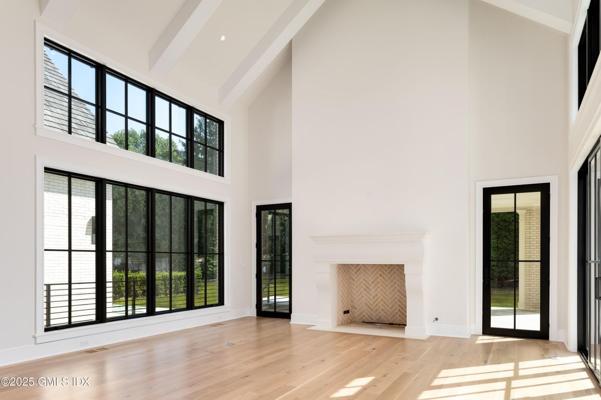 Empty room, Fireplace, Interior, Recessed Lighting, Wood Texture Flooring