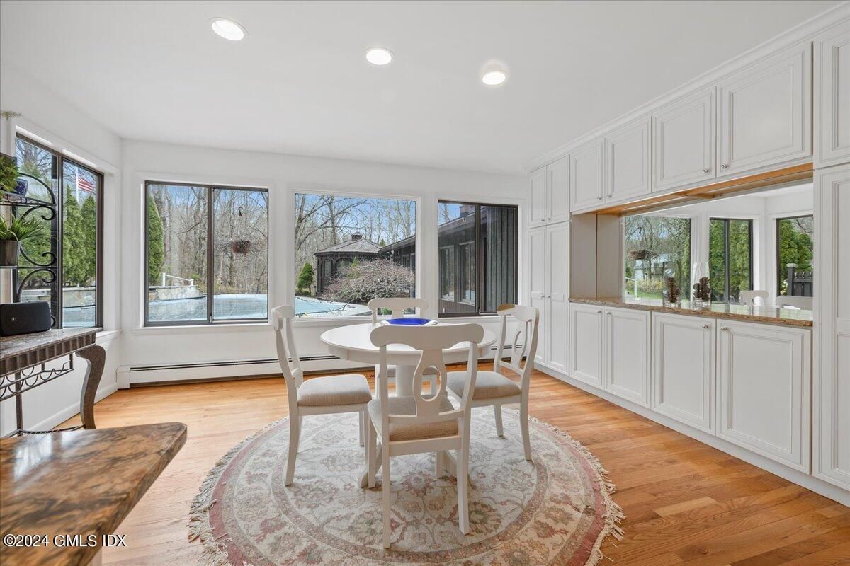Dining room, Interior, Recessed Lighting, Wood Texture Flooring