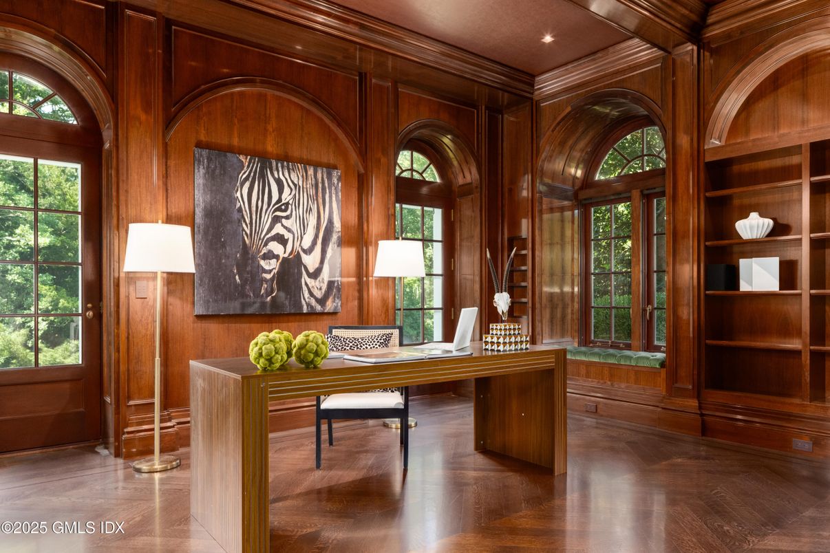 Home Office, Interior, Recessed Lighting, Wooden Ceilings, Wood Texture Flooring, Wooden Walls