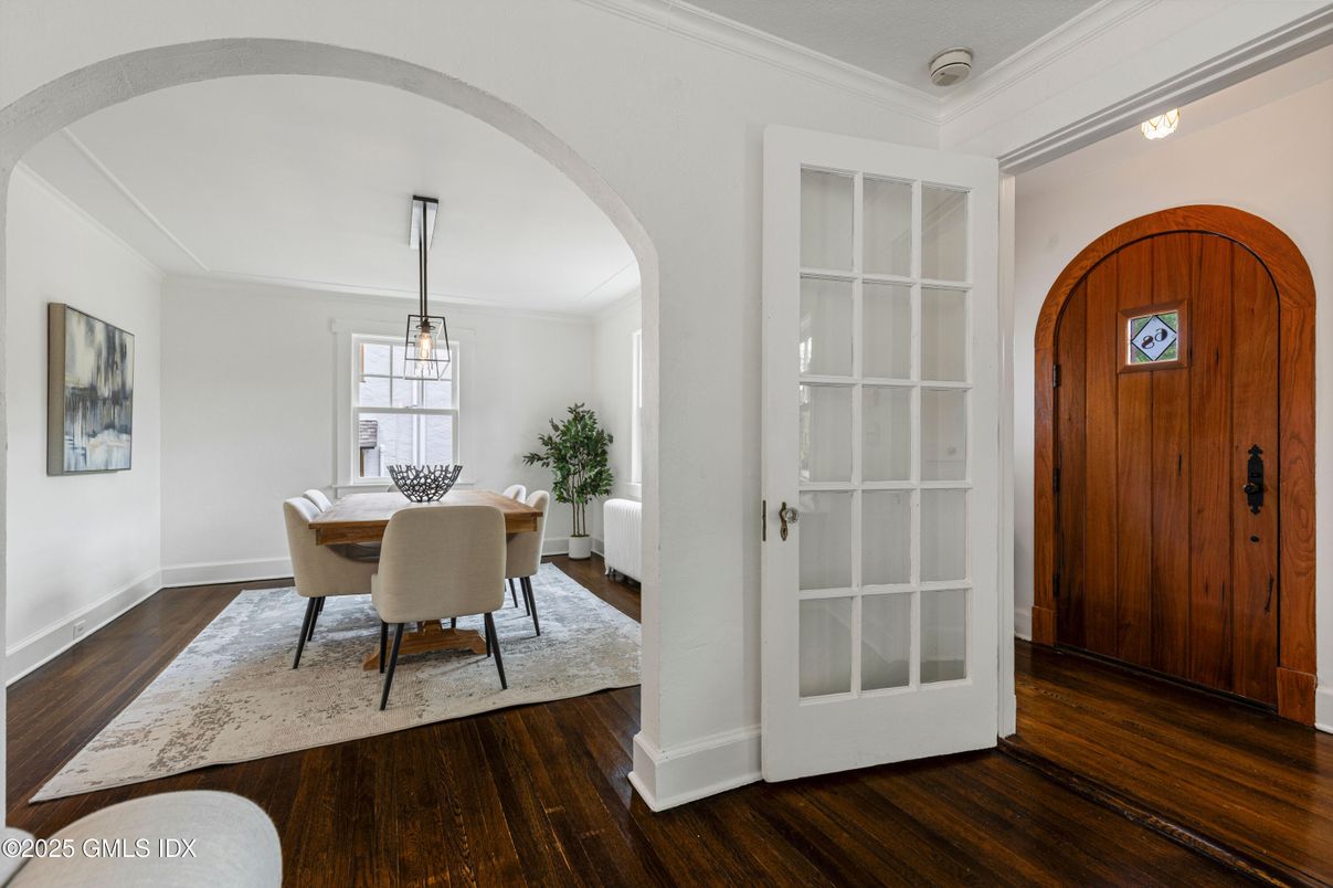 Dining room, Interior, Pendant Lights, Wood Texture Flooring