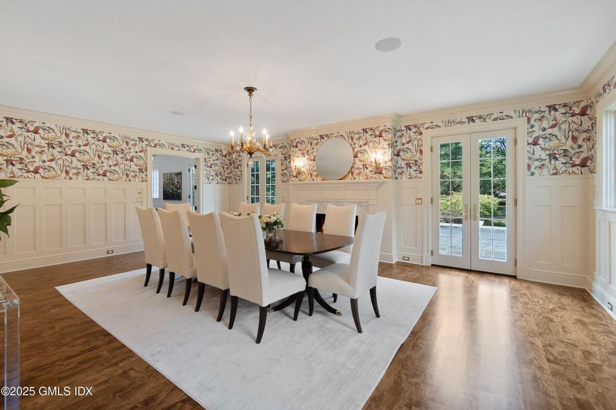 Chandelier, Dining room, Interior, Wood Texture Flooring