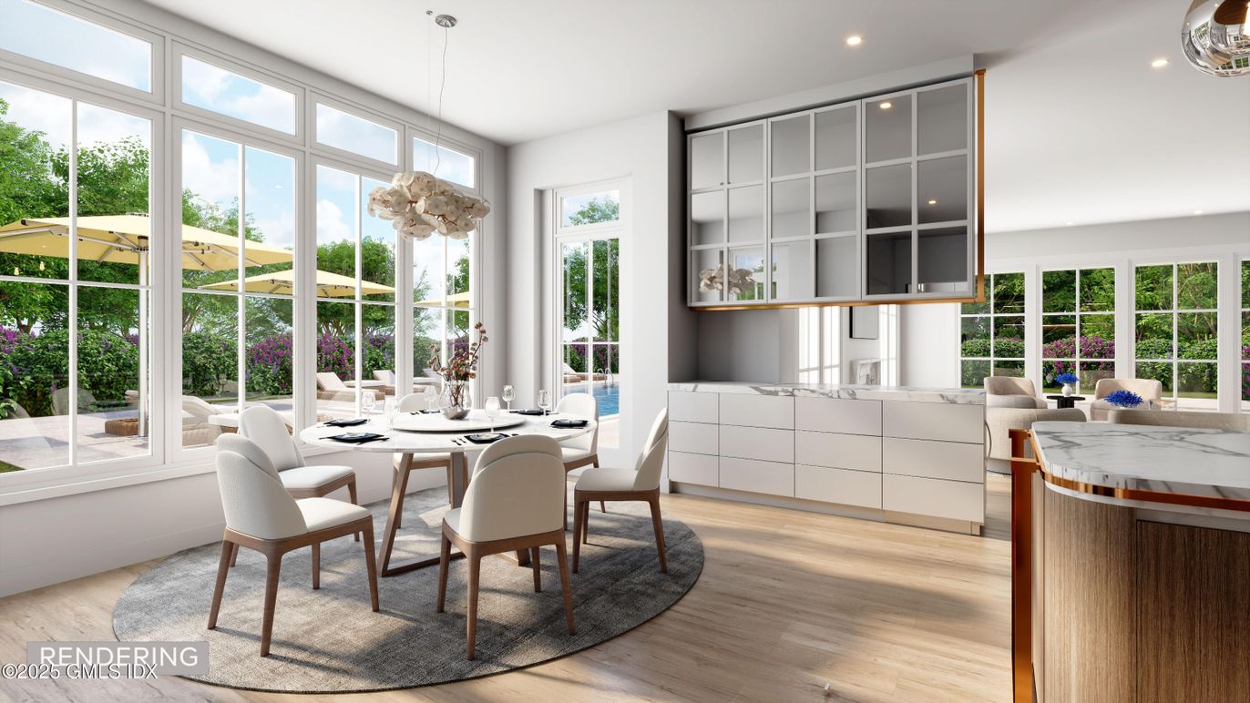 Dining room, Interior, Recessed Lighting, Wood Texture Flooring