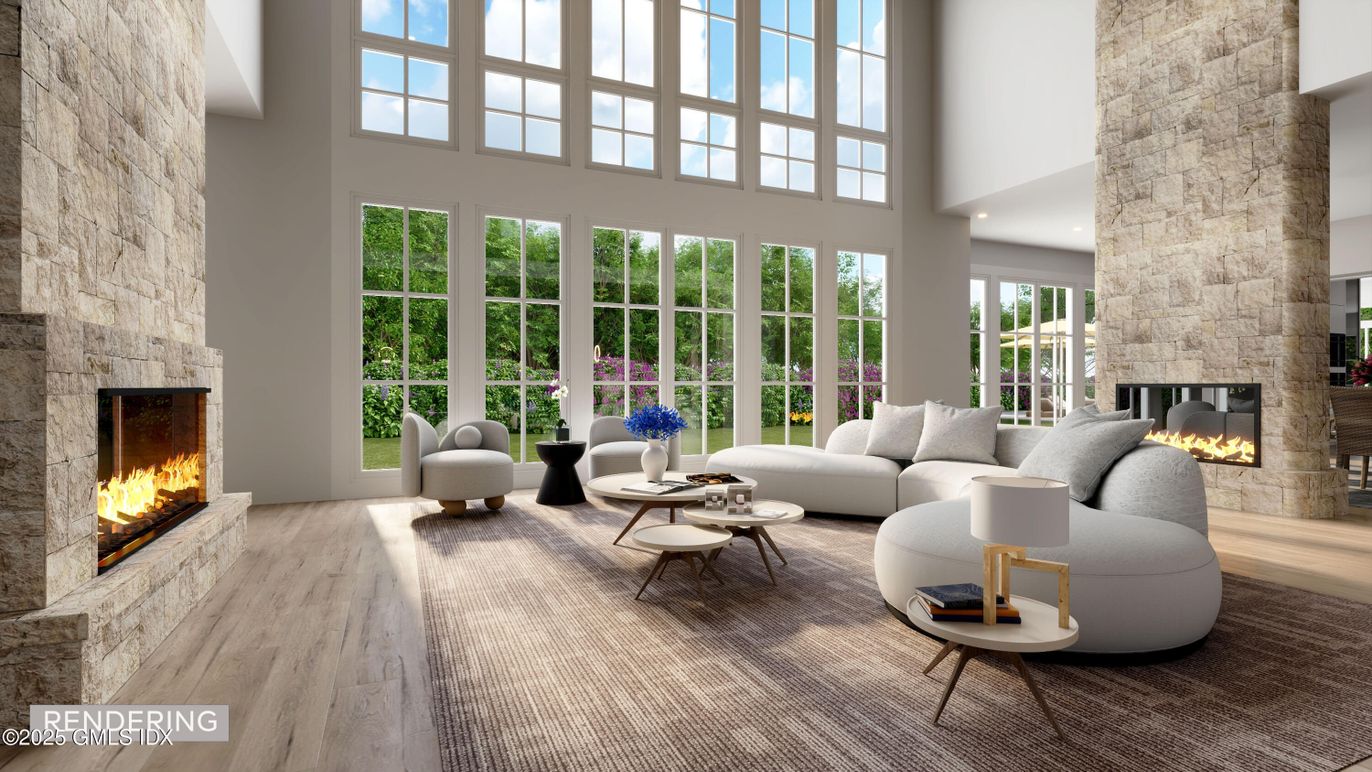 Fireplace, Interior, Living room, Stone Walls, Wood Texture Flooring