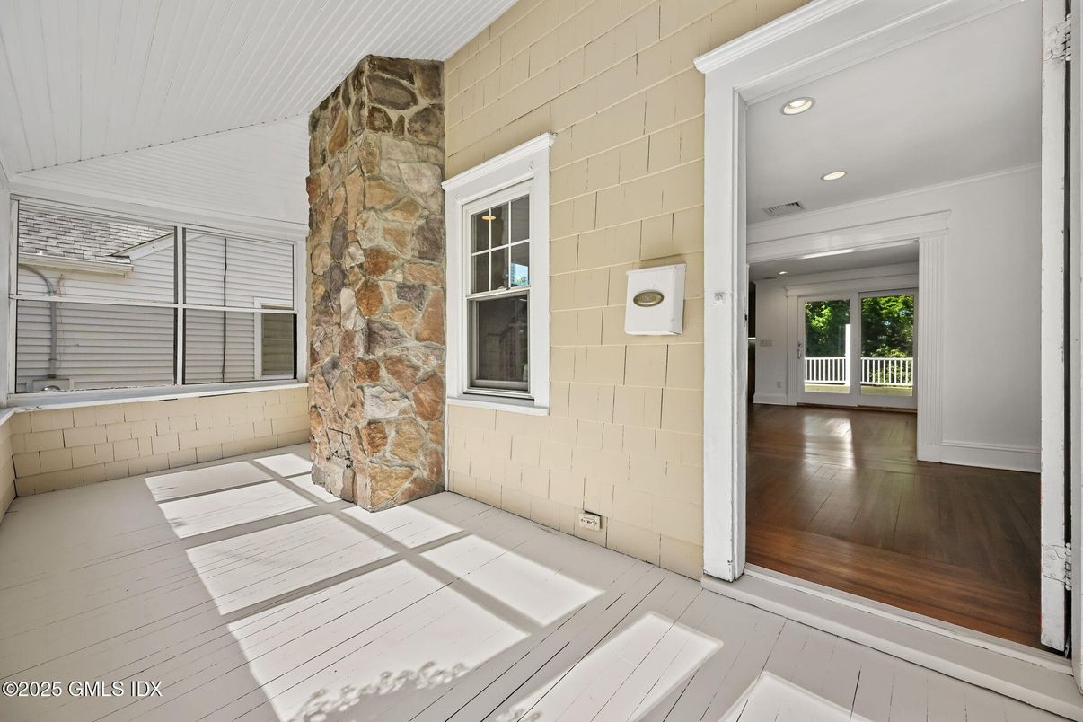 Empty room, Interior, Recessed Lighting, Stone Walls, Wood Texture Flooring