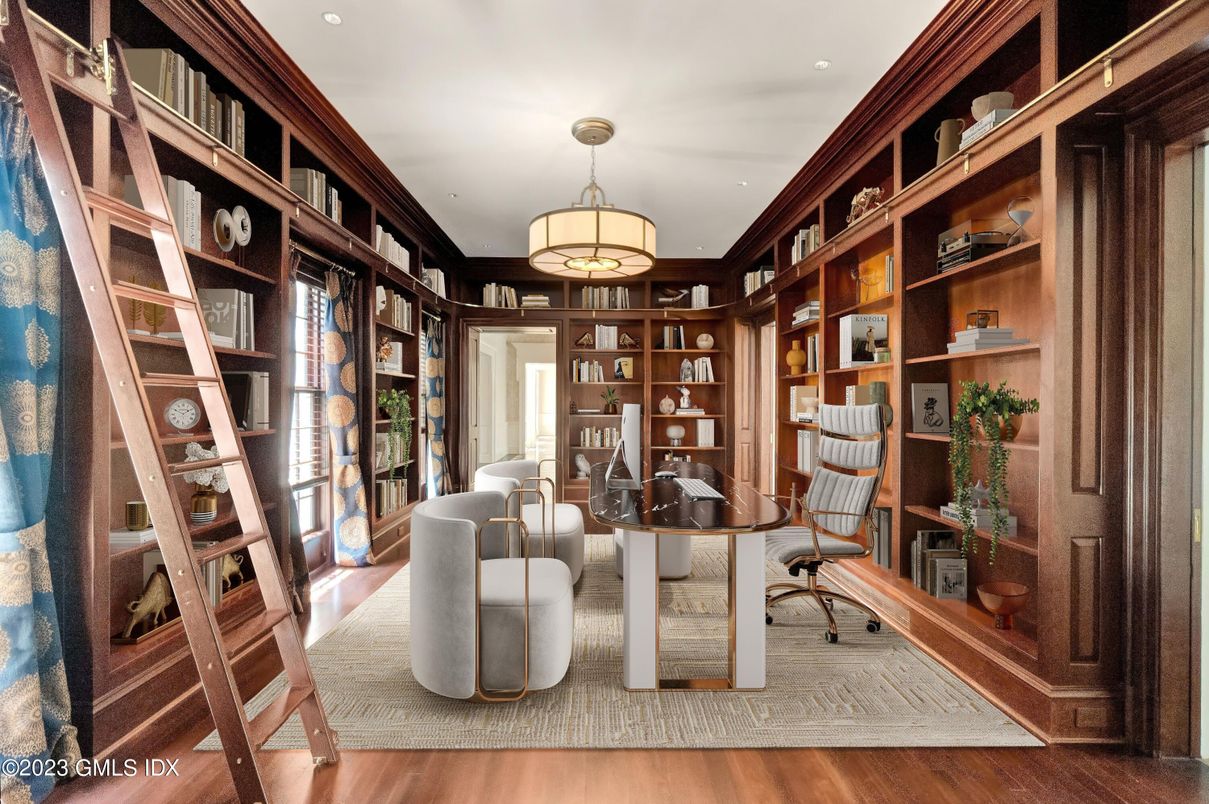 Home Office, Interior, Pendant Lights, Recessed Lighting, Wood Texture Flooring