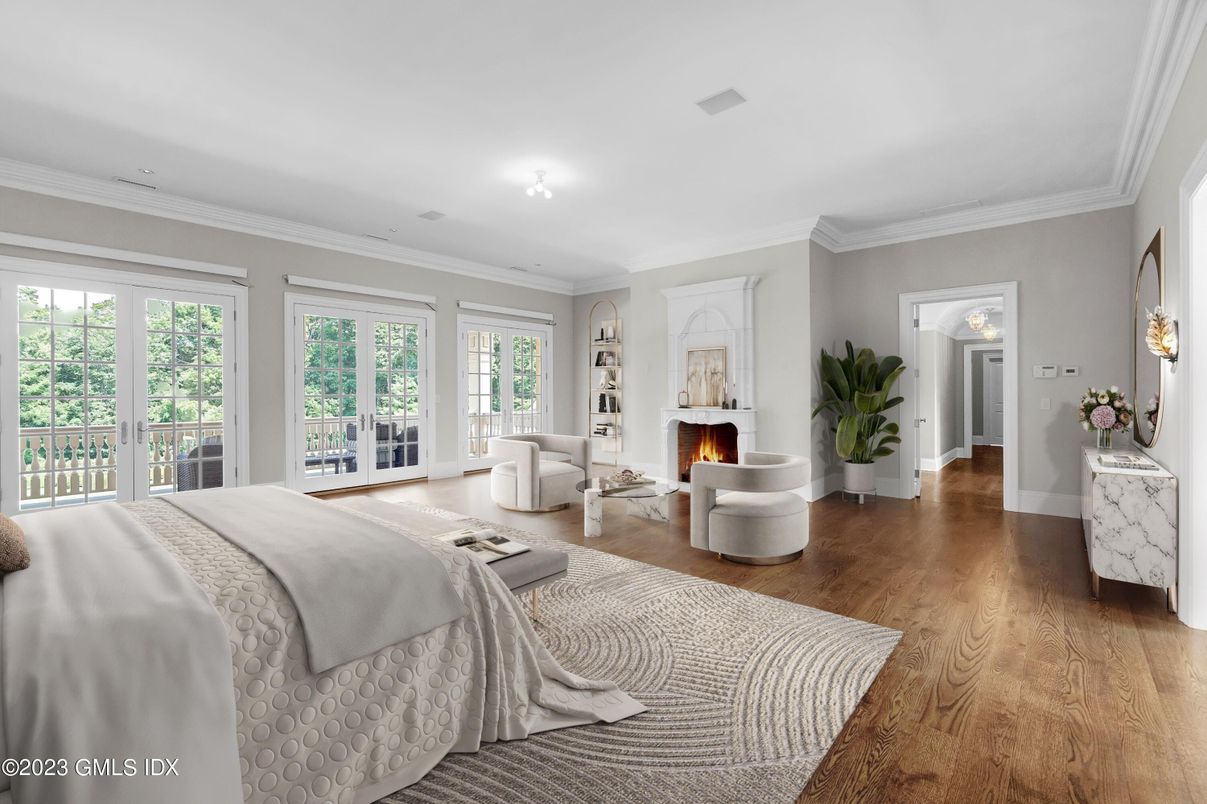 Bedroom, Fireplace, Interior, Wood Texture Flooring