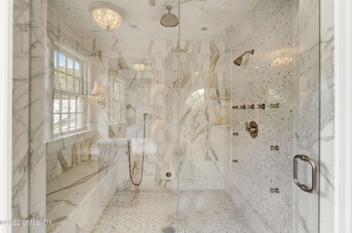 Bathroom, Glass Shower, Interior, Marble Walls