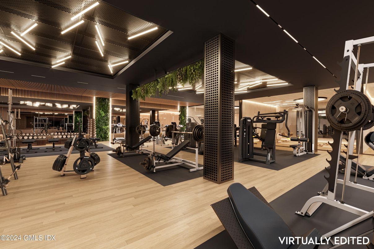 Exterior, Fitness Equipment, Gym, Interior, Wood Texture Flooring