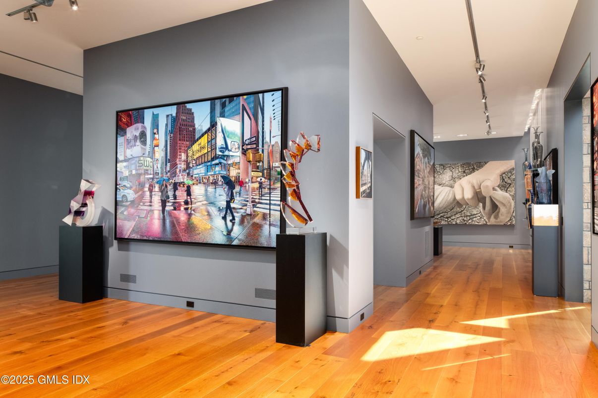 Interior, Projection Screen, Recessed Lighting, Wood Texture Flooring