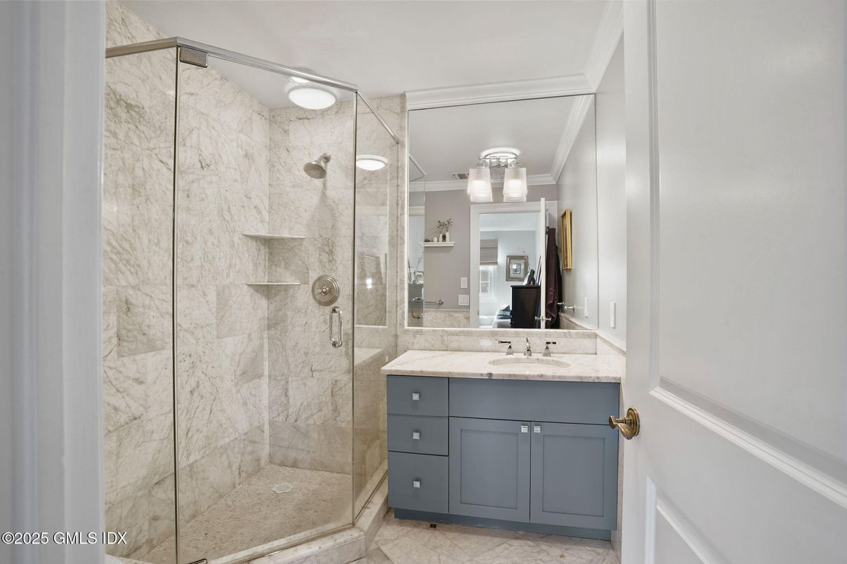 Bathroom, Glass Shower, Interior, Marble Walls