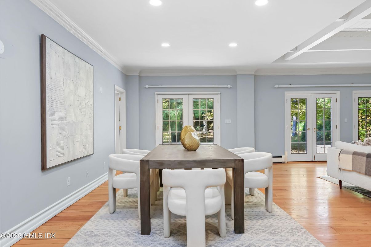 Dining room, Interior, Recessed Lighting, Wood Texture Flooring