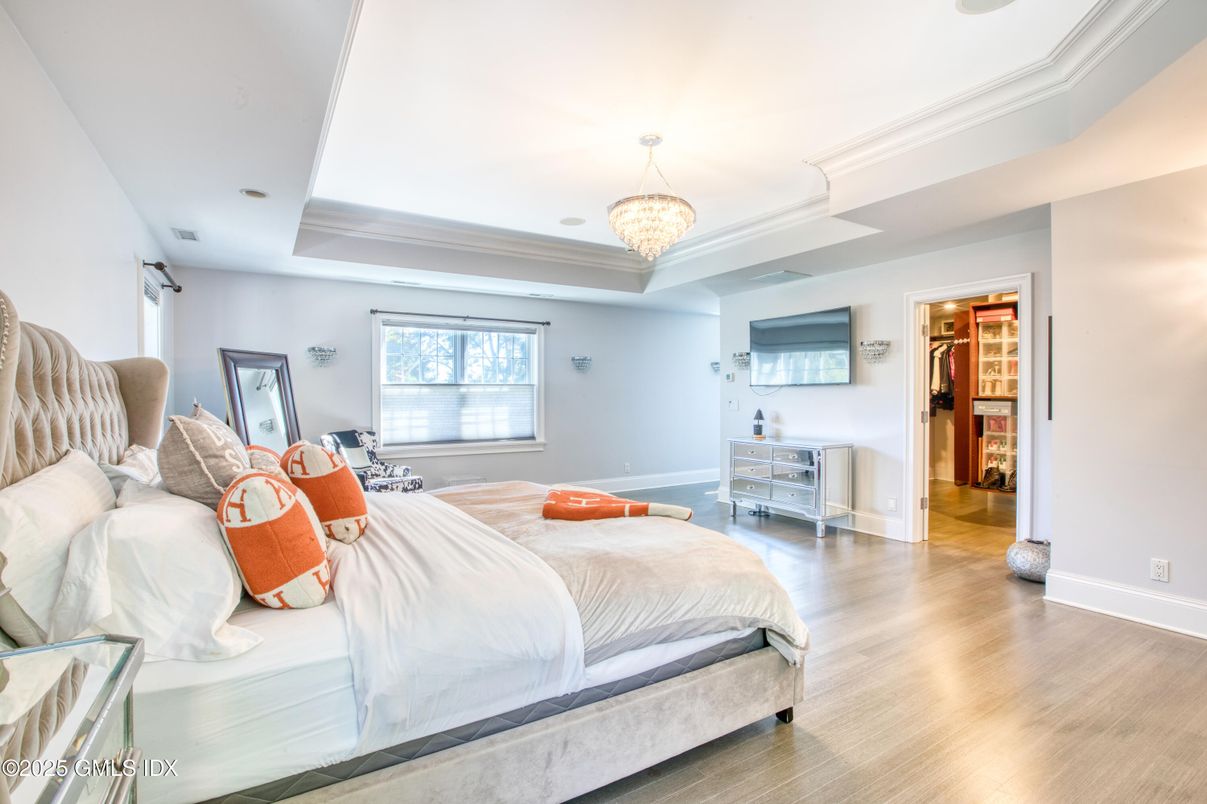 Bedroom, Chandelier, Interior, Wood Texture Flooring