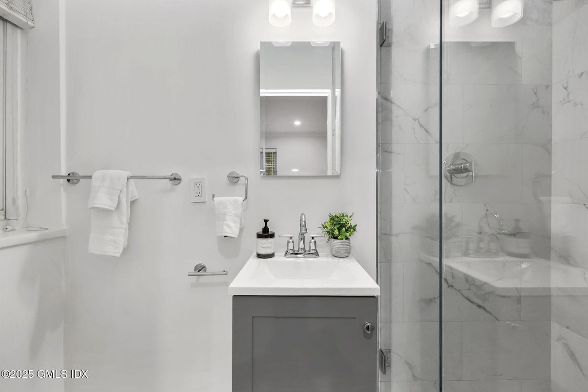 Bathroom, Glass Shower, Interior, Marble Walls