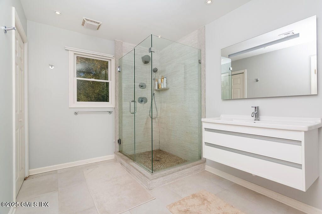 Bathroom, Glass Shower, Interior, Recessed Lighting