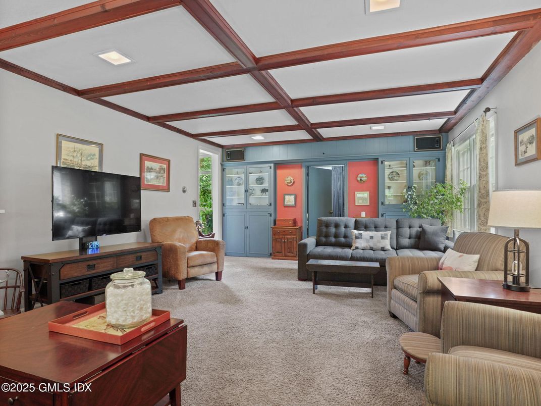 Interior, Living room, Recessed Lighting, Wooden Beams