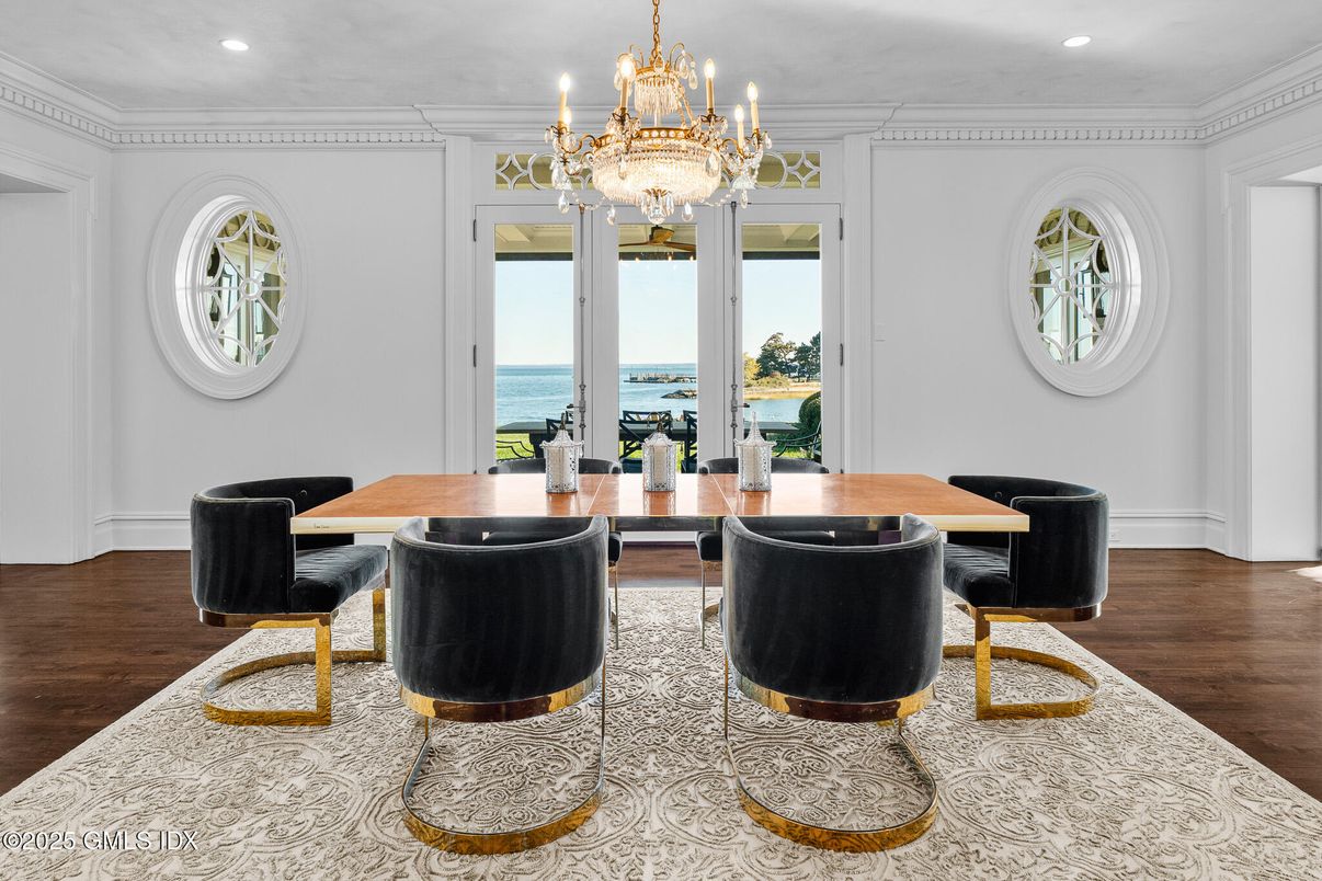 Chandelier, Dining room, Interior, Recessed Lighting, Water, Wood Texture Flooring