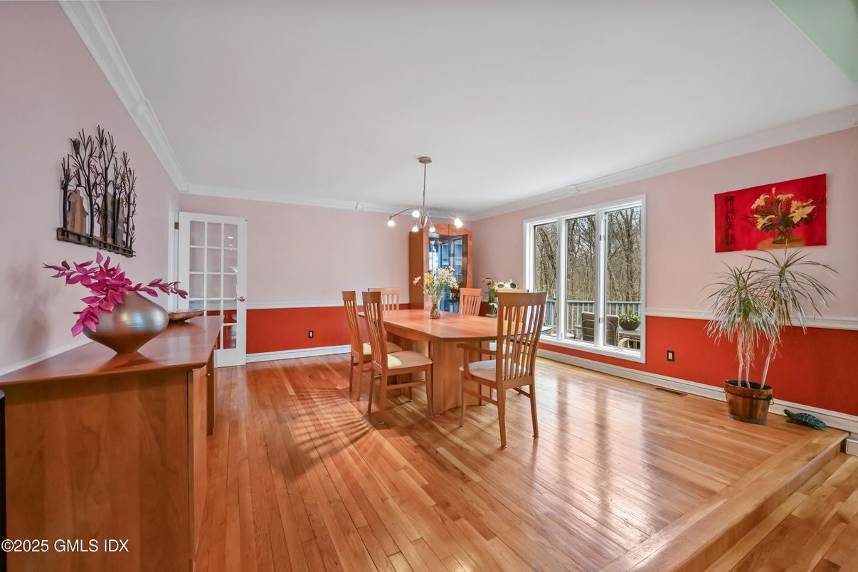 Dining room, Interior, Pendant Lights, Wood Texture Flooring