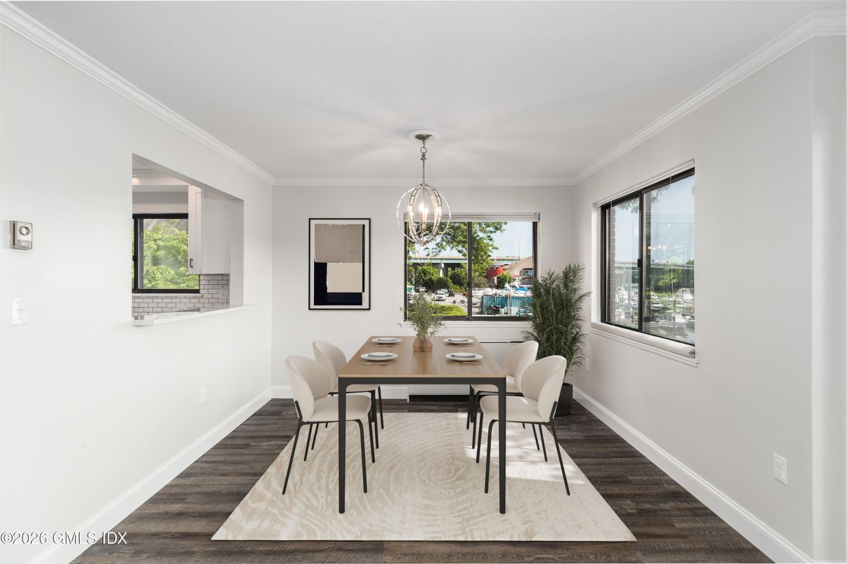 Dining room, Interior, Pendant Lights, Wood Texture Flooring
