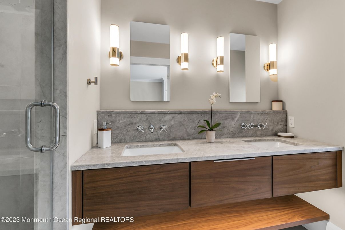Bathroom, Dual Sink Vanities, Glass Shower, Interior