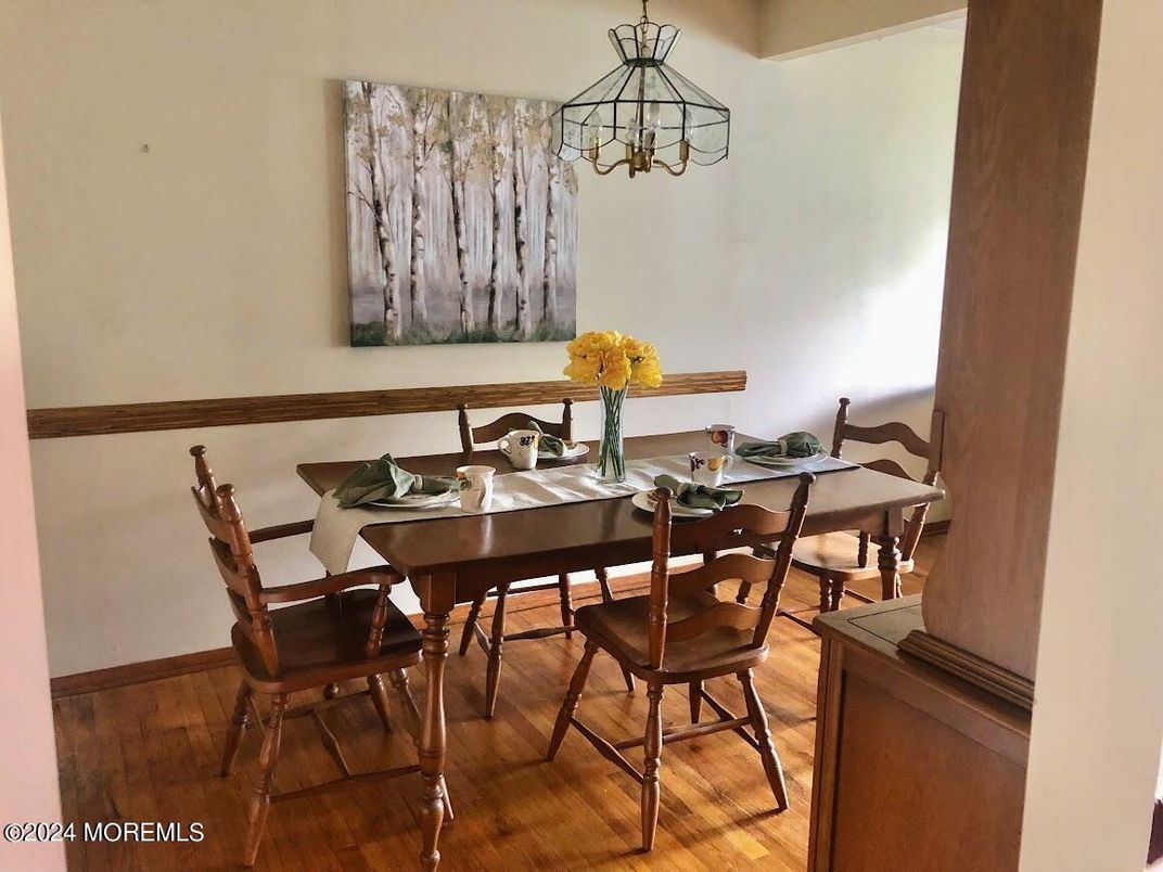 Chandelier, Dining room, Interior, Wood Texture Flooring