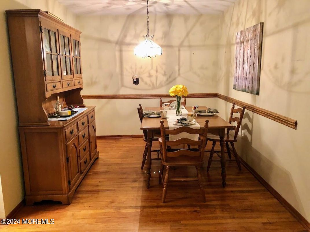 Dining room, Interior, Pendant Lights, Wood Texture Flooring