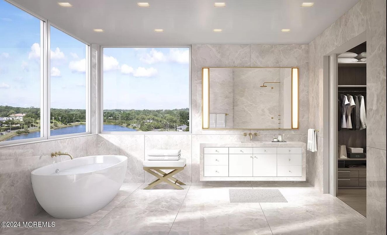 Bathroom, Free Standing Baths, Interior, Marble, Recessed Lighting