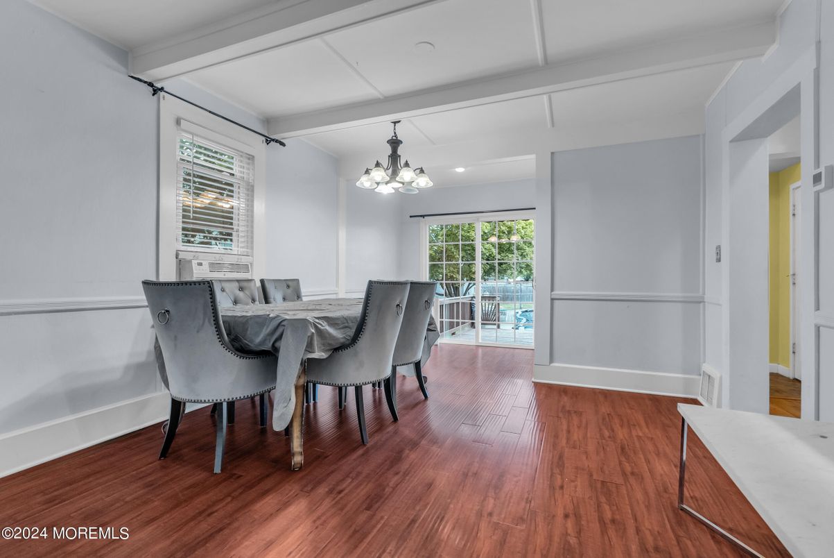 Chandelier, Dining room, Interior, Wood Texture Flooring