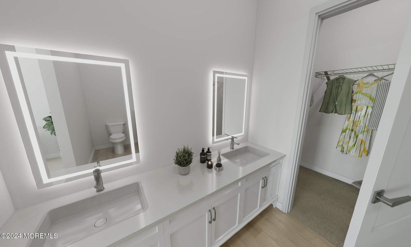 Bathroom, Dual Sink Vanities, Interior, Wood Texture Flooring